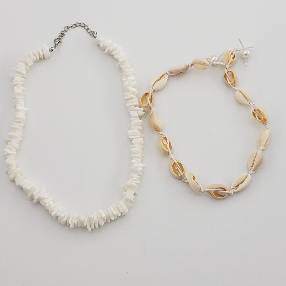 Puka Shell Necklace Cowrie Choker Seashell Set